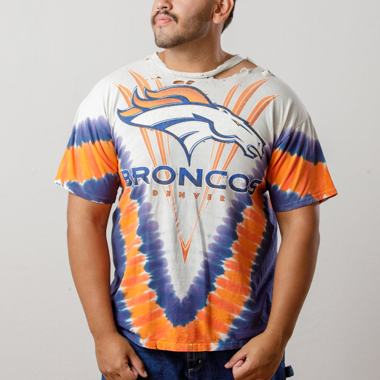 90s Denver Broncos Tie-dye Liquid Blue Tee