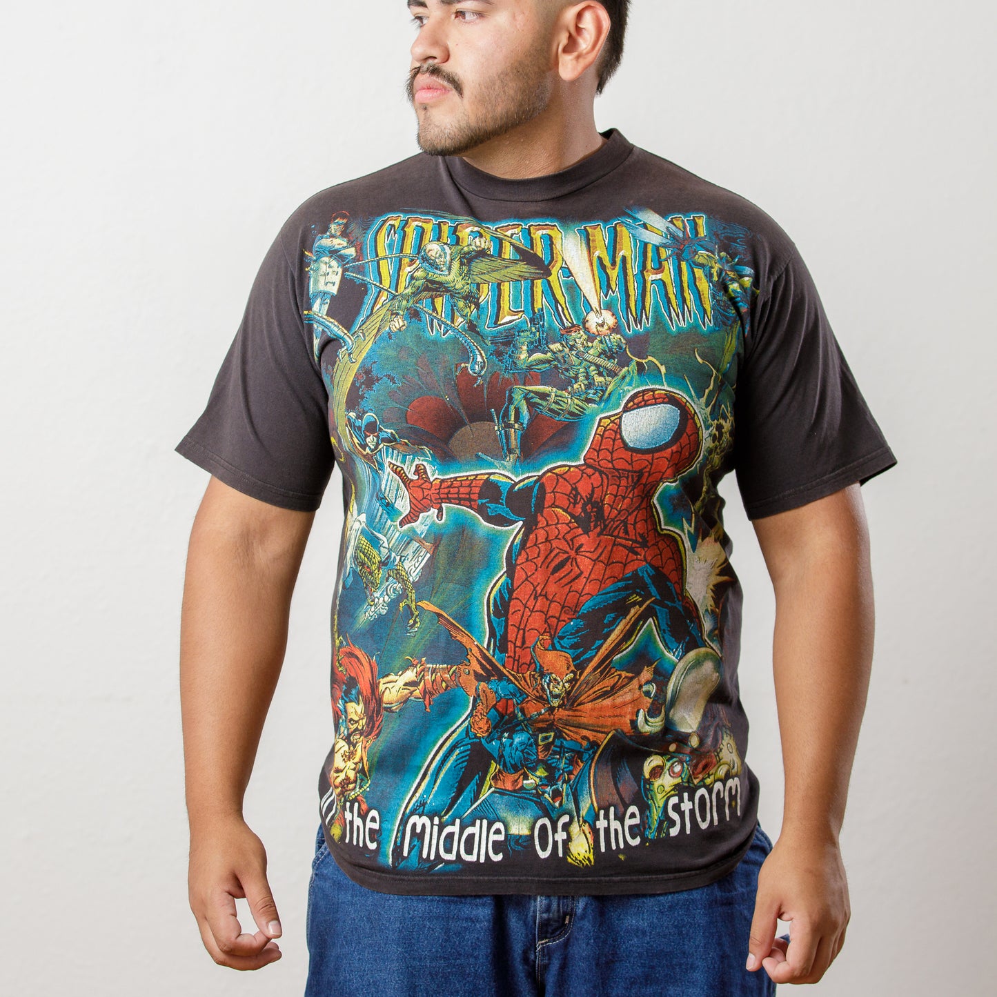 90s Spider-Man In The Middle Of The Storm Resurreccion Mexican Bootleg Tee